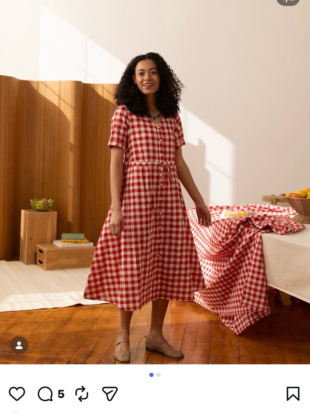 Tradlands Nell Red and White Gingham Button-Front Midi Dress